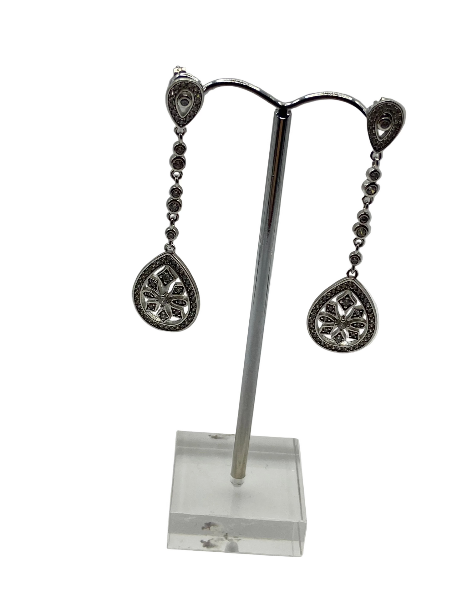 Sterling Silver Art Deco Snowflake Drop Earrings