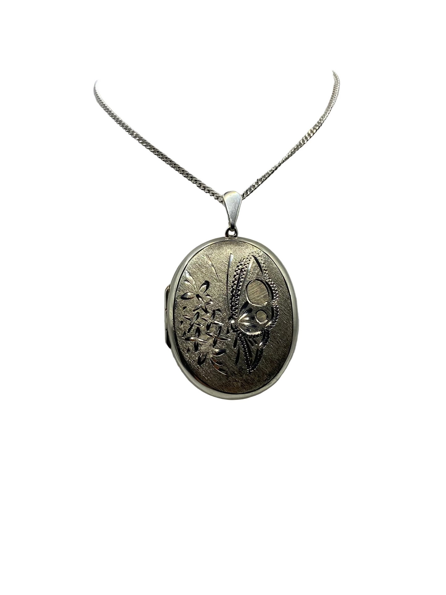 Silver  Engraved Oval Locket Pendant