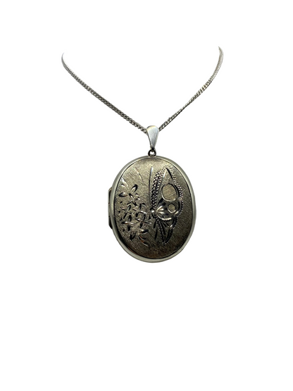 Silver  Engraved Oval Locket Pendant
