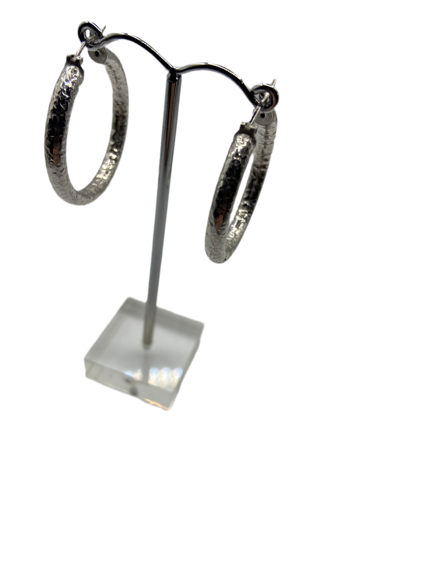 Silver Textured Hoop Earrings