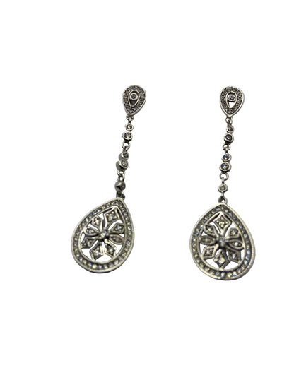 Sterling Silver Art Deco Snowflake Drop Earrings