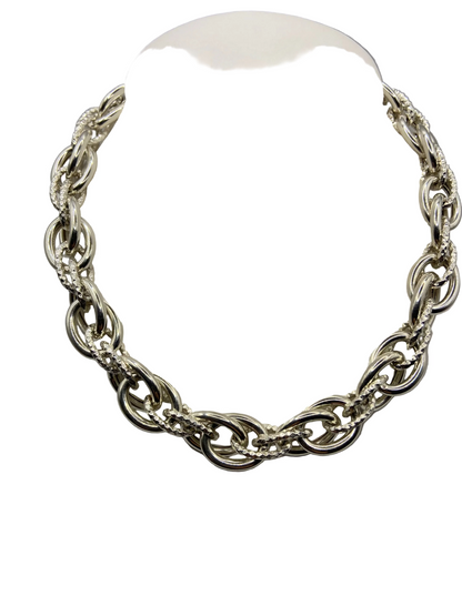 Silver Double Oval Linked Necklace