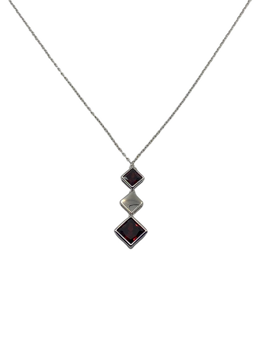 Silver Red Cubic Stone Drop Pendant