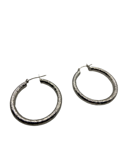 Silver Textured Hoop Earrings