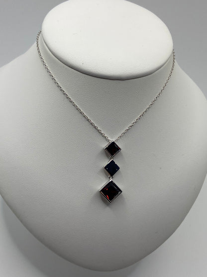Silver Red Cubic Stone Drop Pendant