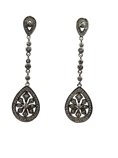 Sterling Silver Art Deco Snowflake Drop Earrings