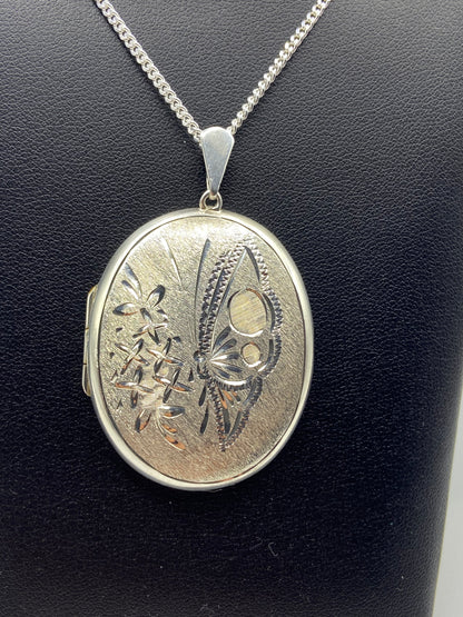 Silver  Engraved Oval Locket Pendant