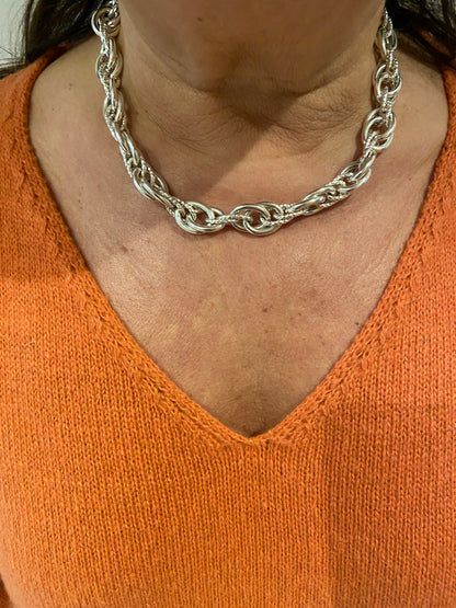 Silver Double Oval Linked Necklace