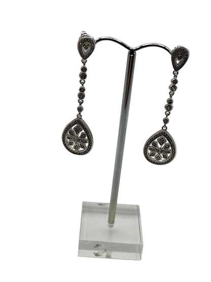 Sterling Silver Art Deco Snowflake Drop Earrings
