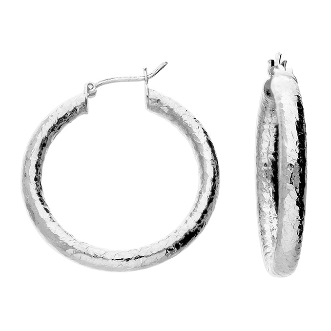 Silver Textured Hoop Earrings