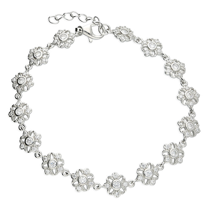 Silver Cz Vintage Style  Floral Bracelet