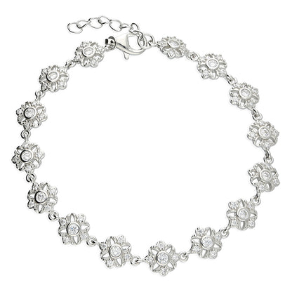 Silver Cz Vintage Style  Floral Bracelet