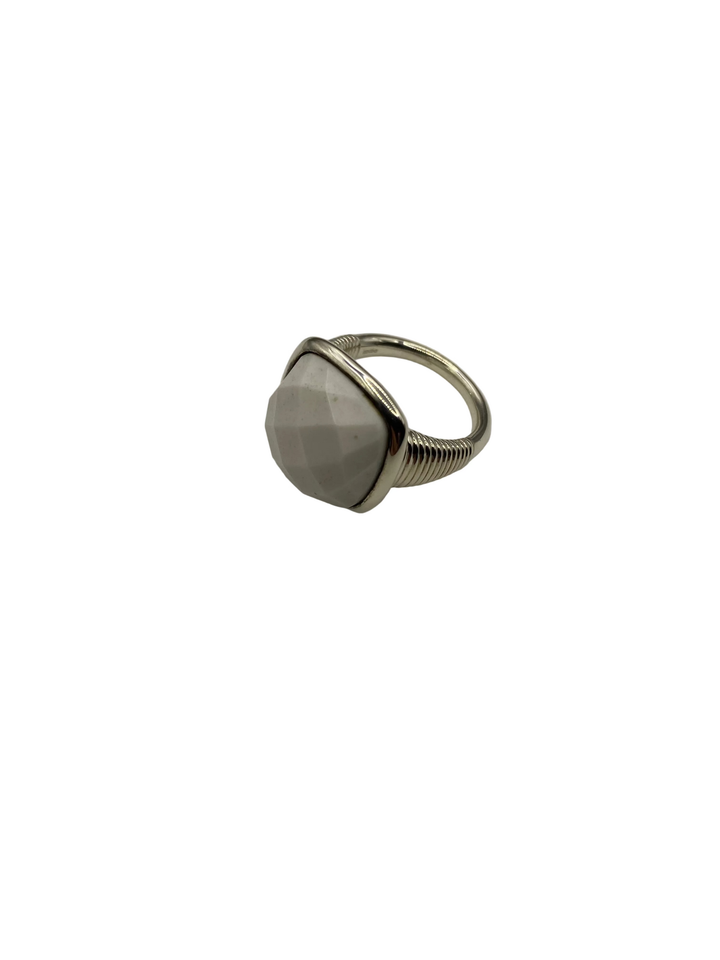 Silver White Agate Ring