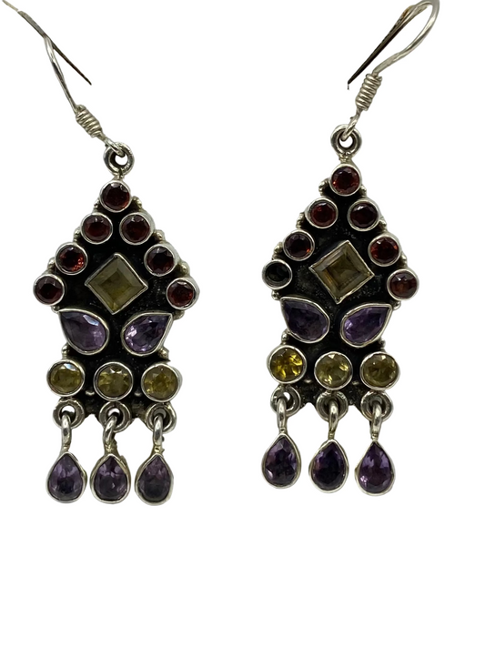 Silver Mixed Stone Drop Earrings