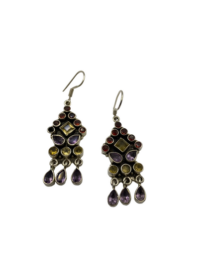 Silver Mixed Stone Drop Earrings