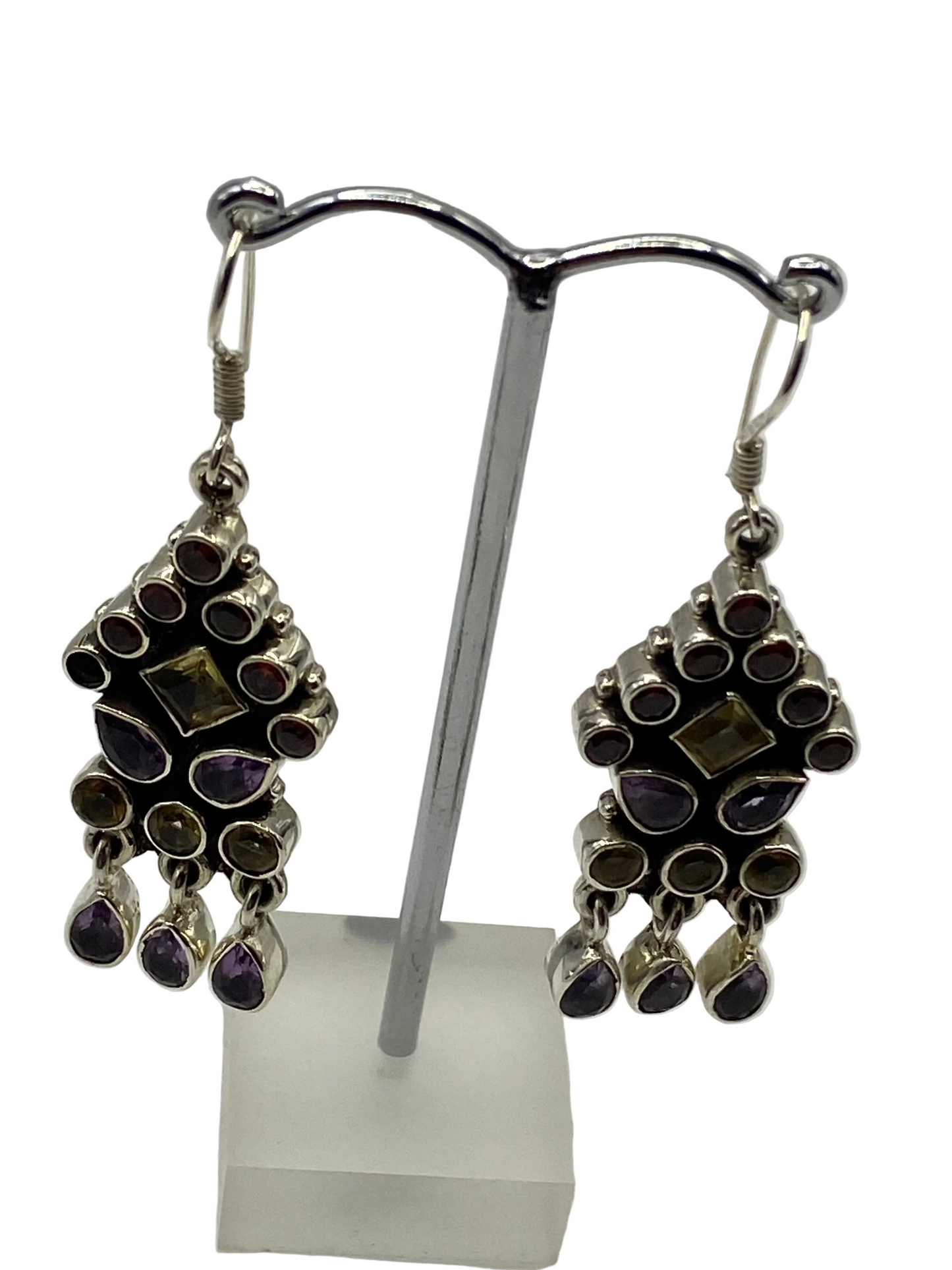 Silver Mixed Stone Drop Earrings