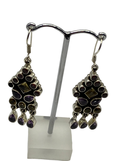 Silver Mixed Stone Drop Earrings