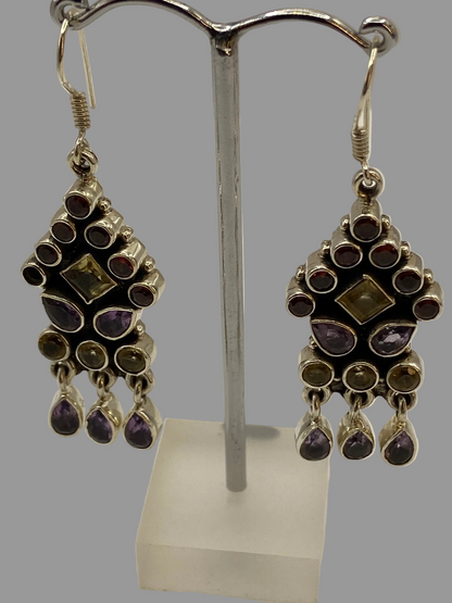 Silver Mixed Stone Drop Earrings