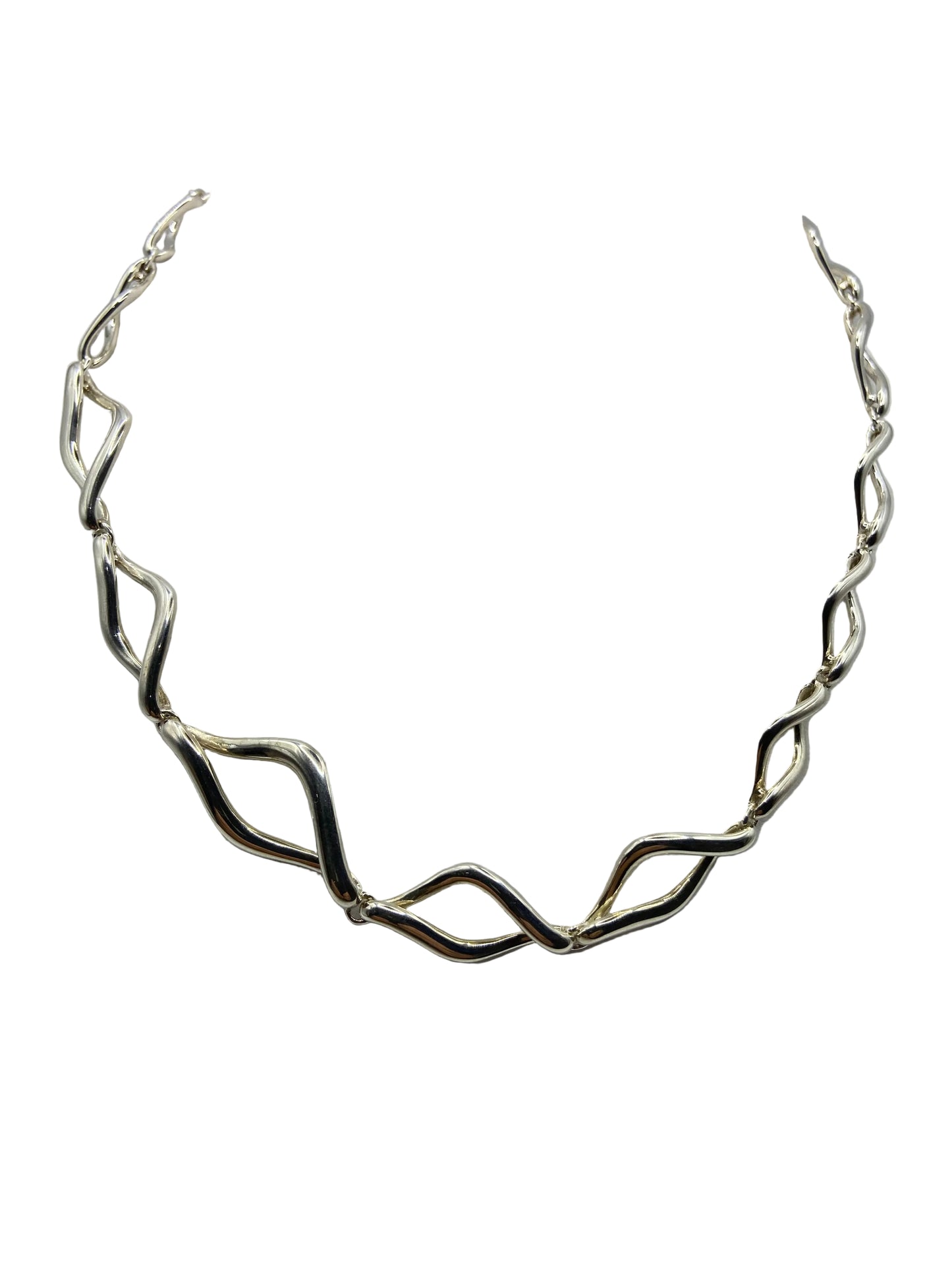 Sterling Silver Wave Linked Necklace