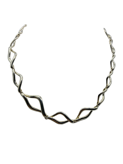 Sterling Silver Wave Linked Necklace