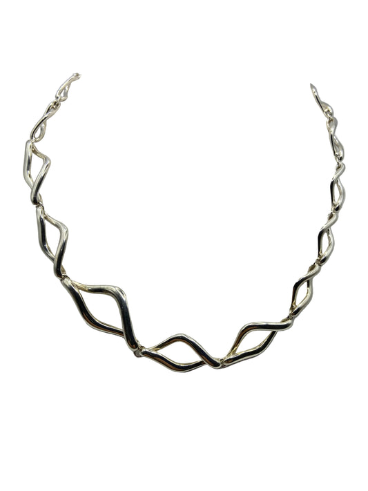Sterling Silver Wave Linked Necklace
