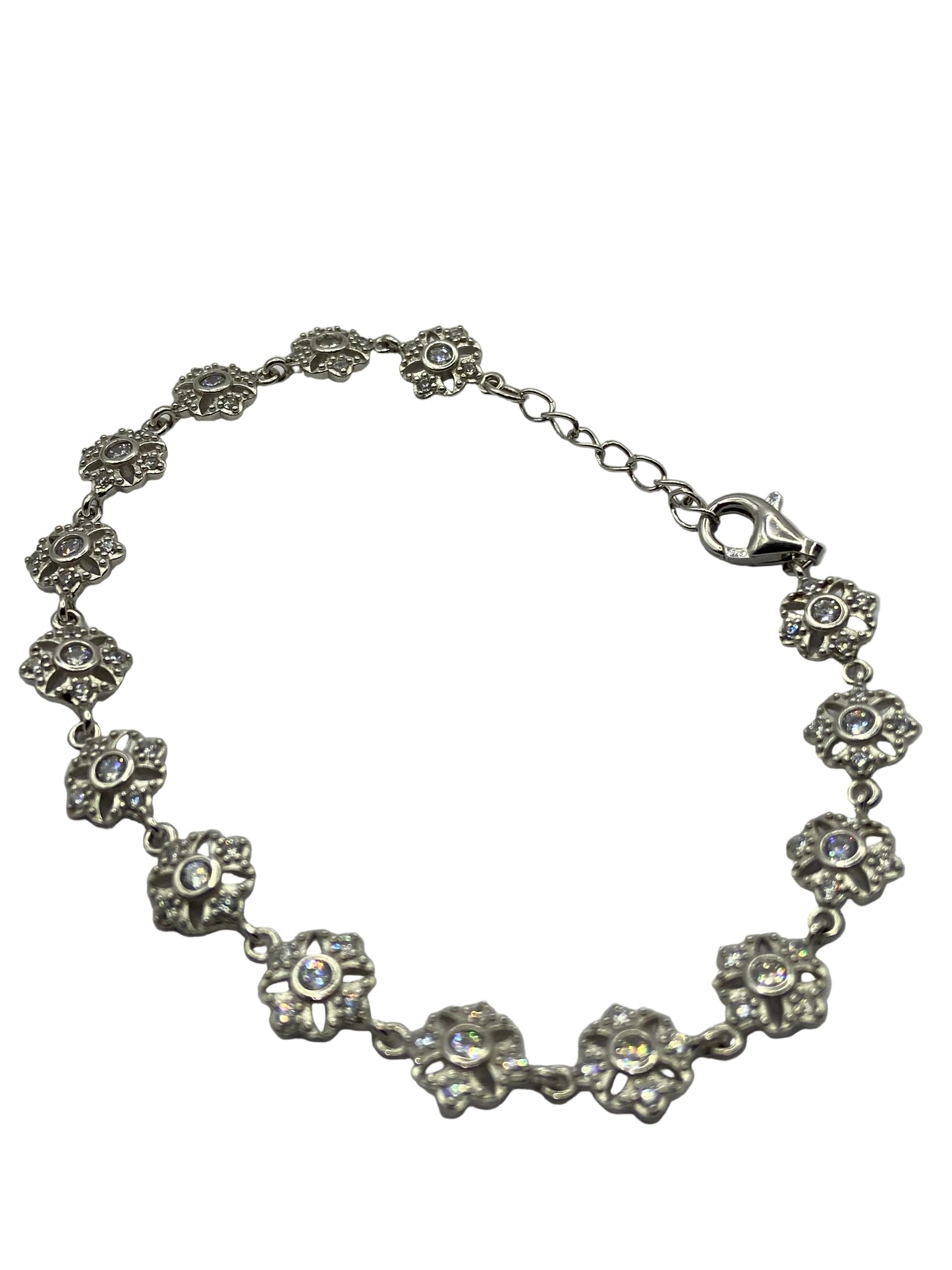 Silver Cz Vintage Style  Floral Bracelet
