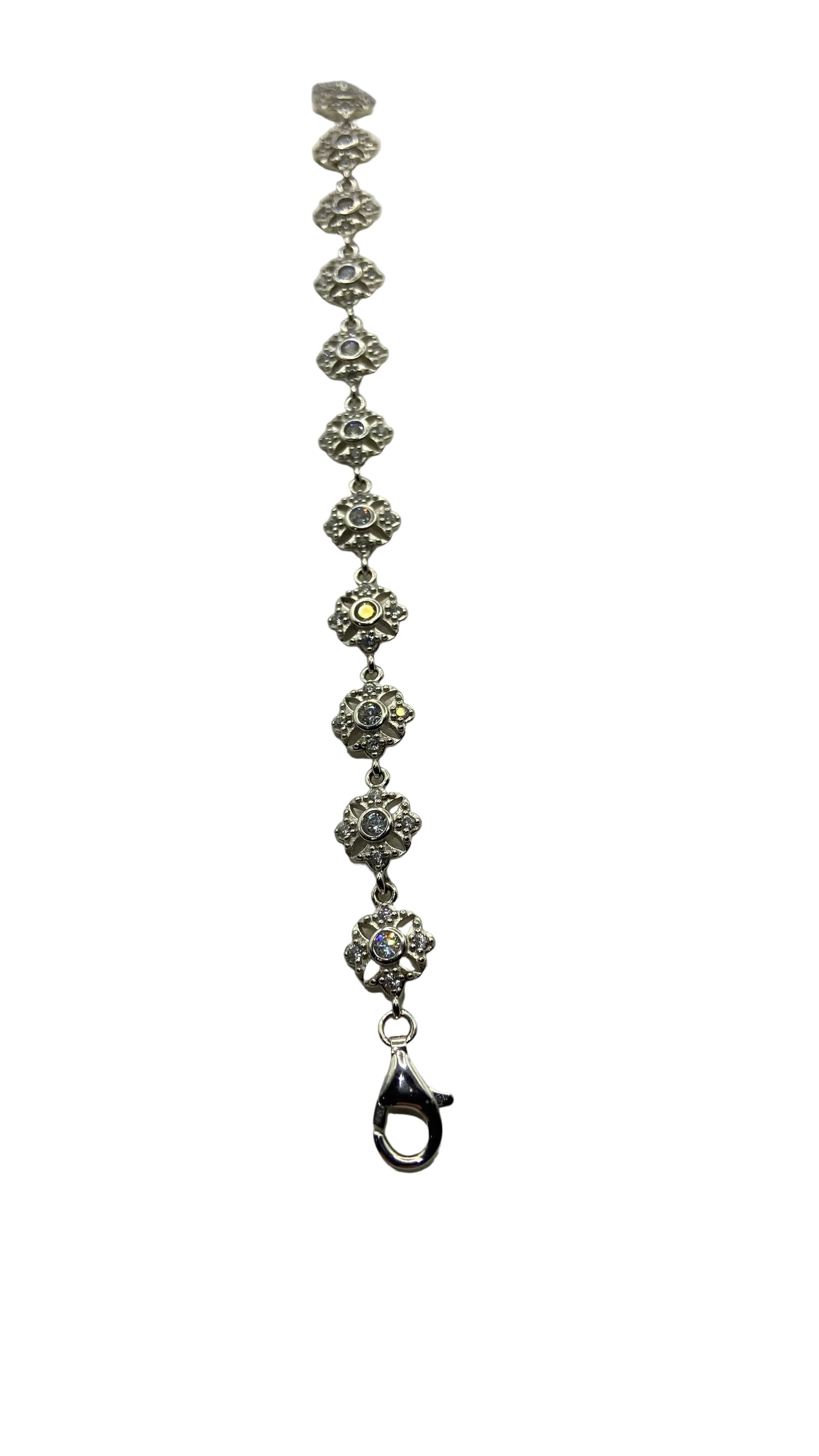 Silver Cz Vintage Style  Floral Bracelet