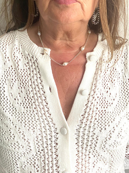 Silver Mary Berry Style  Pearl  Necklace