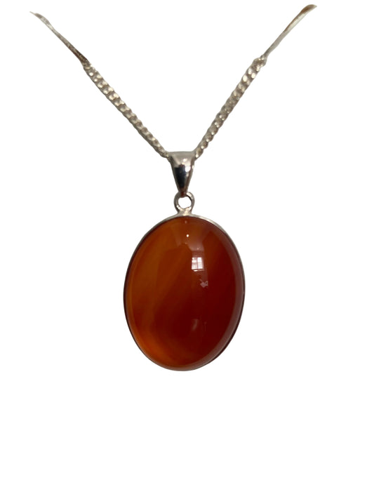 Silver Oval Agate Pendant