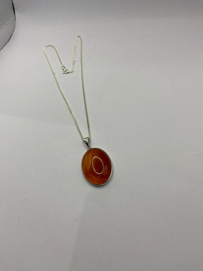 Silver Oval Agate Pendant