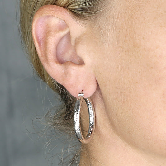 Silver Textured Hoop Earrings
